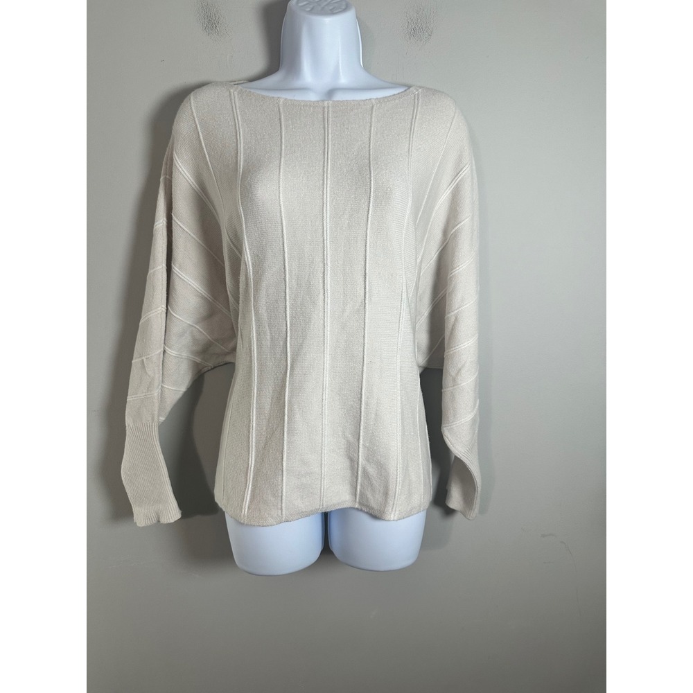 Magaschoni Woman Cream Ribbed Batwing Dolman Sleeve Boat Neck Sweater 1X